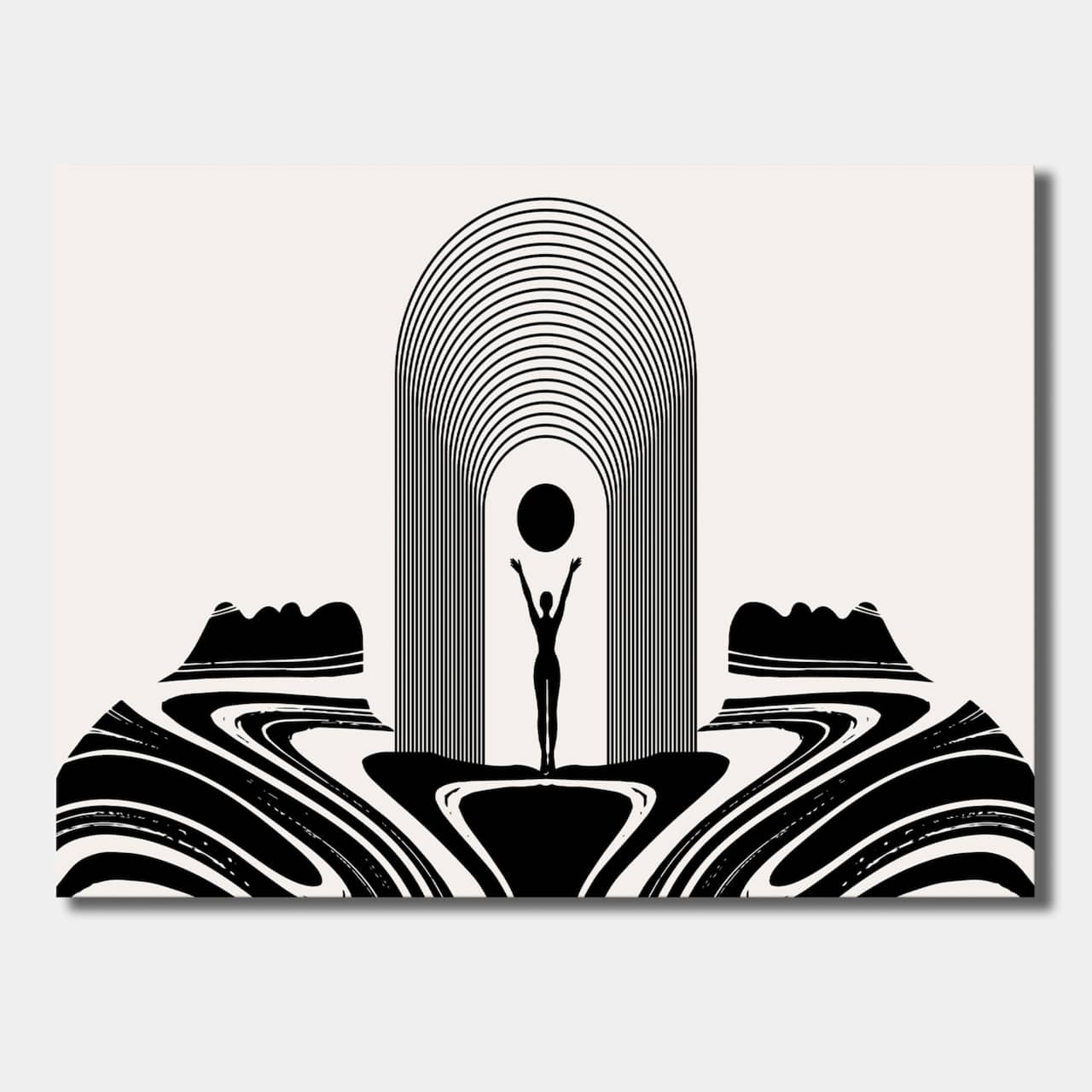 Designart - Empowered Cosmic Women Geometric Goddess Series Black And White III - Modern & Contemporary Canvas Wall Art Print
